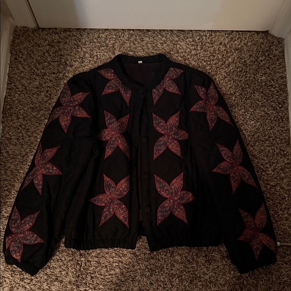 Floral Embroidered Quilted Black Jacket - Picture 1 of 4